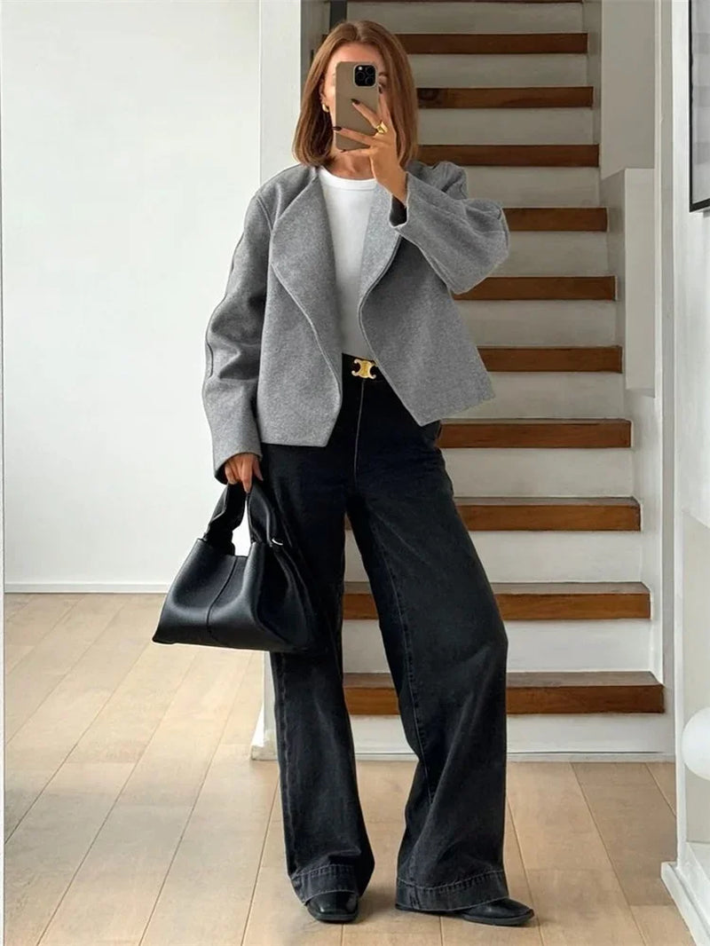 Trendix Winter Faux Wool Cardigan Jacket Casual Lapel Loose Elegant Short Coat 2024 Autumn Street Fashion Outwear Cardigan Women
