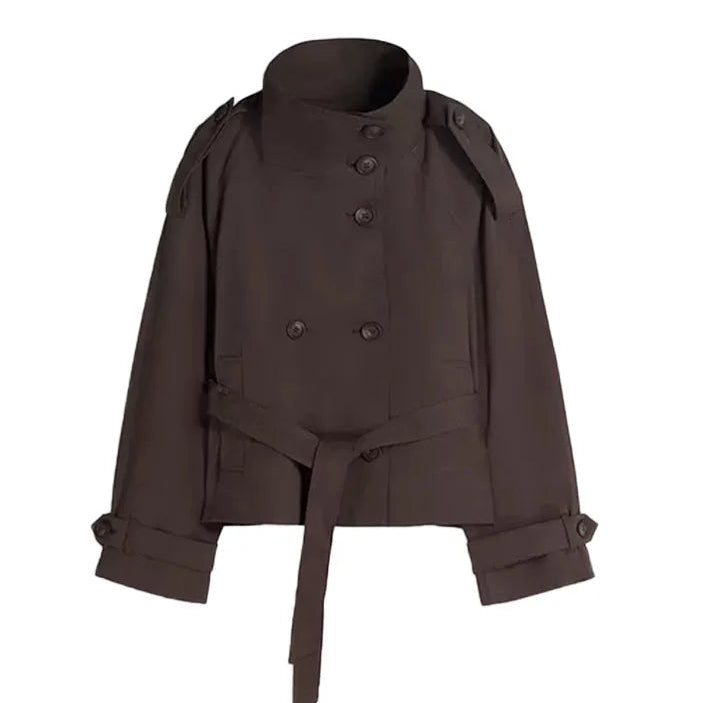 2026 Spring Women'S Solid Lace up Trench Coat Stand Collar Double Breasted Jacket Stylish New Lady Long Sleeve Outerwear Street