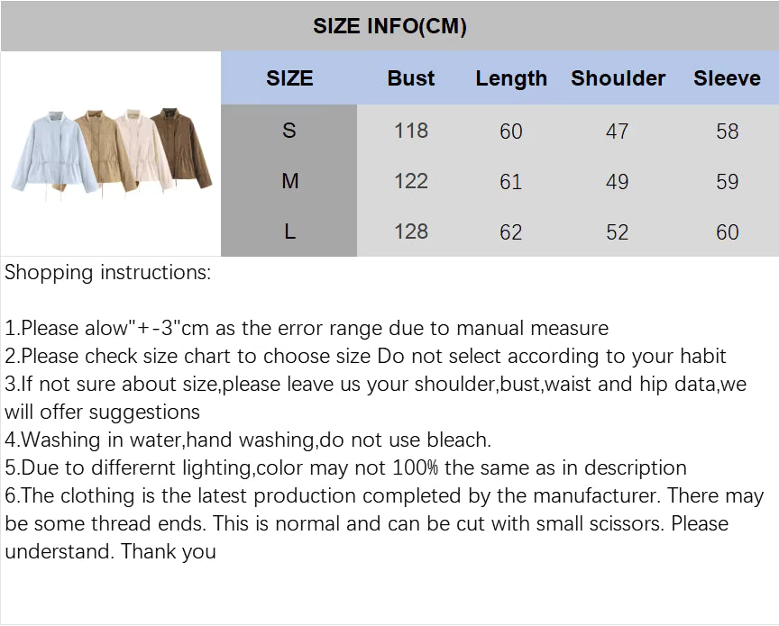 Women's Stand Collar Drawstring Waist Jacket
