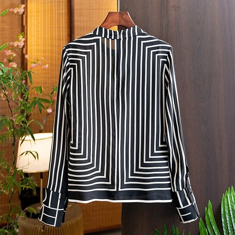 Geometric Stripe Long-Sleeve Blouse
