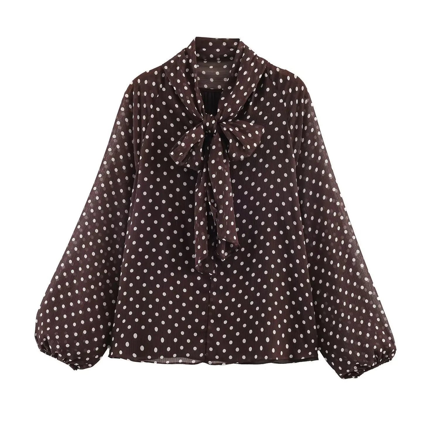 Elegant Loose Chiffon Polka Dot Shirts Women'S Lace-Up Blouses Female Shirt Casual Classic Tops Blouse White Black Brown Autumn