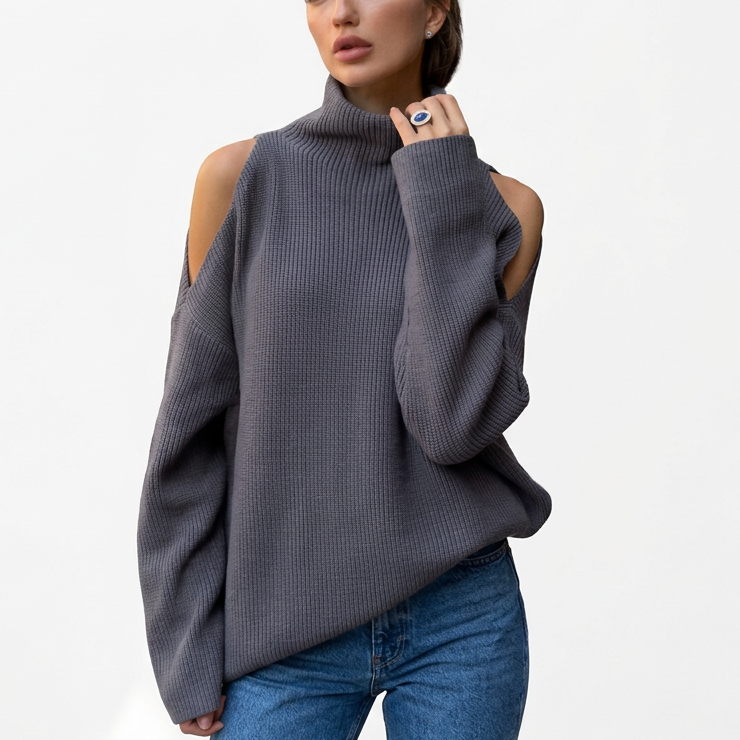 Cold-Shoulder Ribbed Knit Jumper