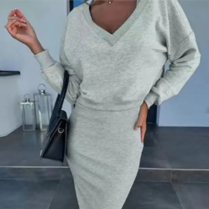 Spring and Autumn New Dress Women'S Suit Fashion Sweater Vest Dress Slim-Fit Bag Hip Elegant Female T Shirt Dresses 2 Piece Set