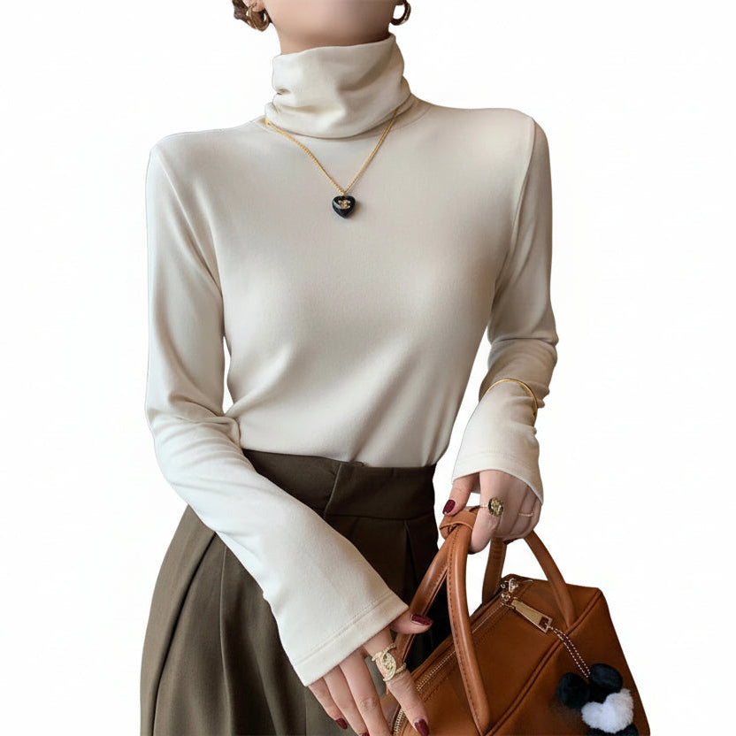 1Pc Women'S Thermal Underwear Autumn Winter Warm Long-Sleeved T-Shirt Pile Collar Clothing High Collar Slim Casual Knitwears