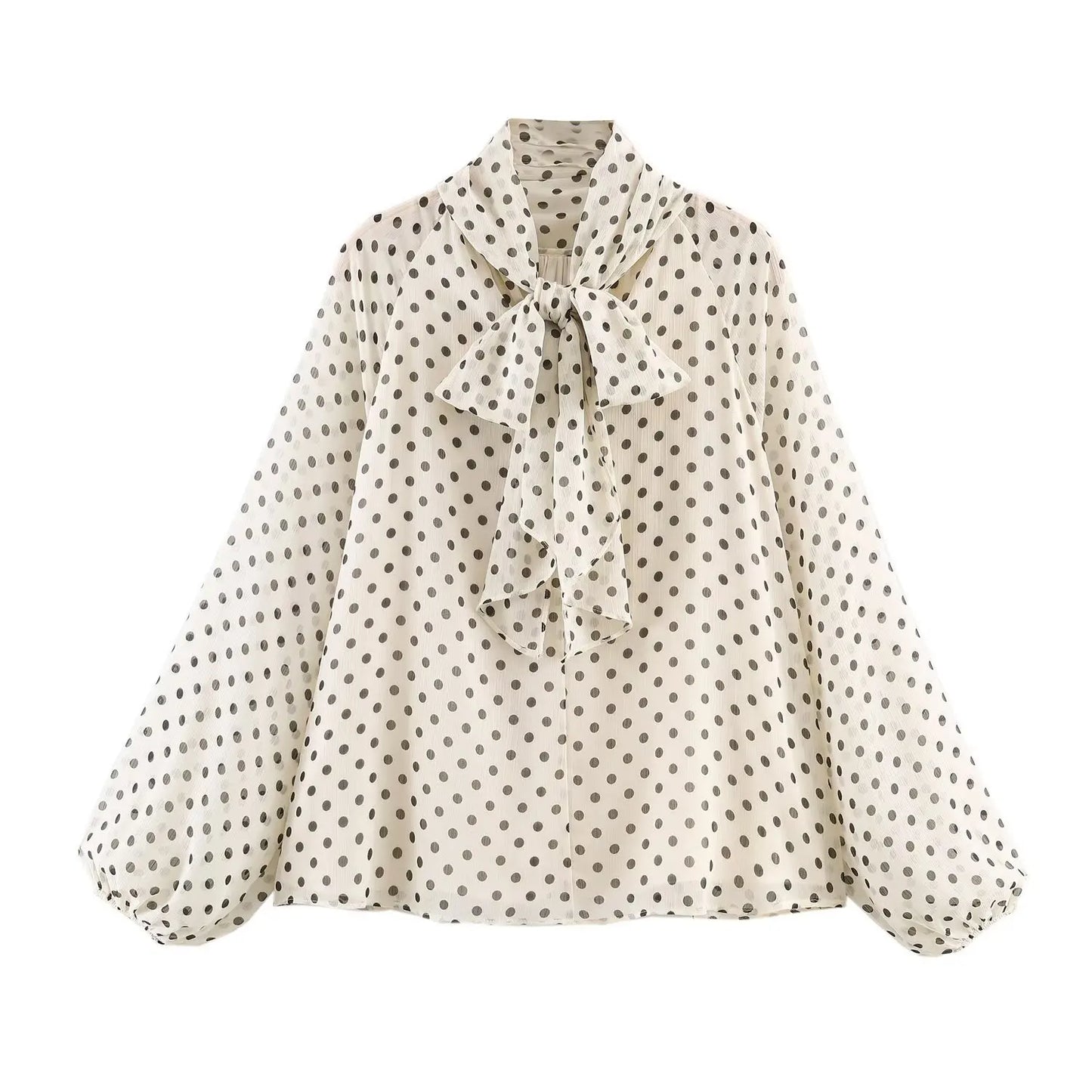 Elegant Loose Chiffon Polka Dot Shirts Women'S Lace-Up Blouses Female Shirt Casual Classic Tops Blouse White Black Brown Autumn
