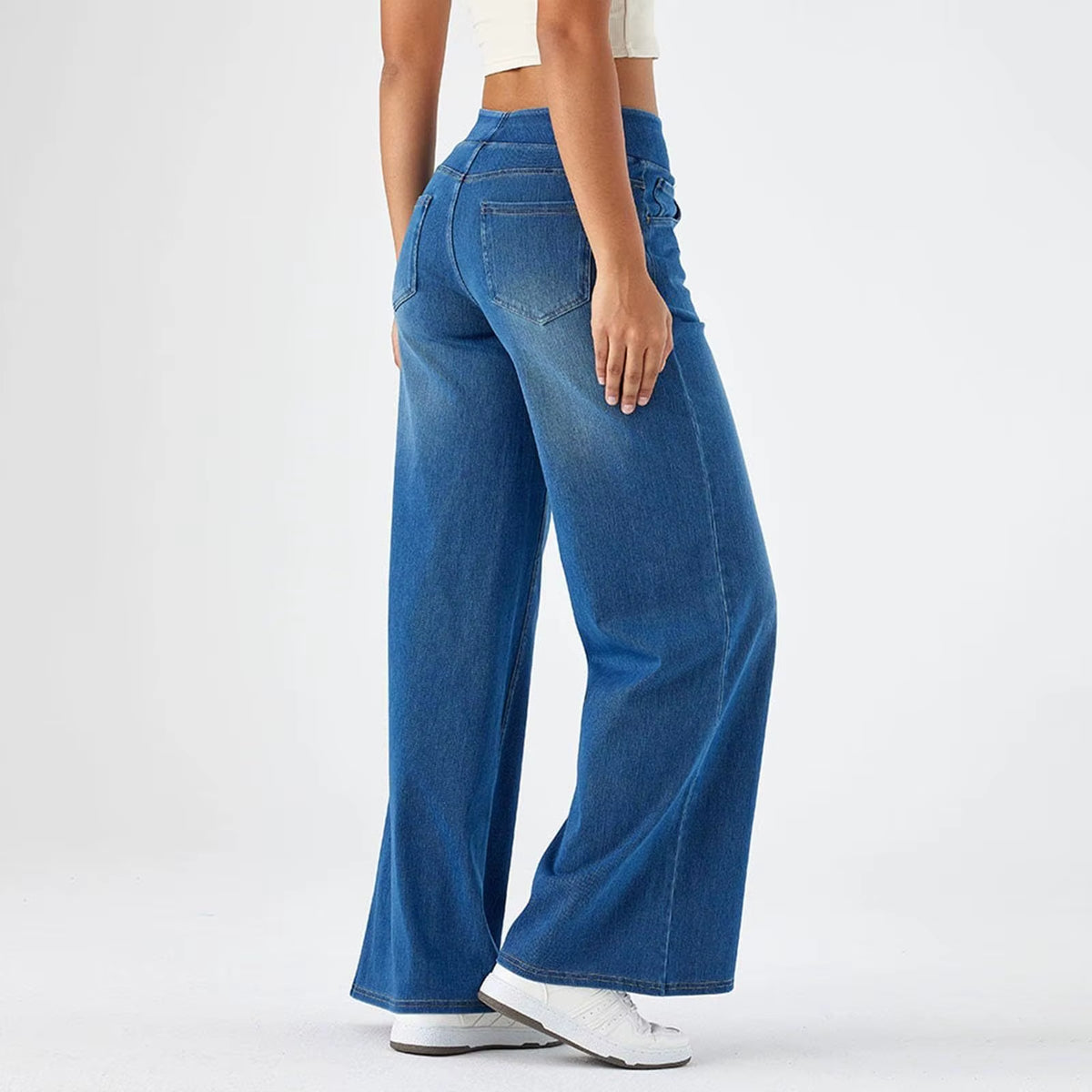 Women Jeans Denim Pant Wide Leg Long Pants Y2K Streetwear Elastic Waist Straight Trousers Elegant Mom Jeans Temperament Casual