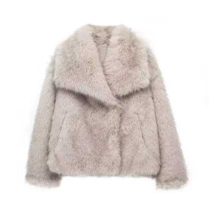 Black Faux Fur Coat for Women Autumn Winter Plush Coats and Jackets Streetwear Outerwears Long Sleeve Warm Womens Coats