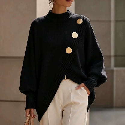 2026 Fashion Knit Sweater Asymmetrical Button Loose Pullover 2026 Autumn Winter New Casual Streetwear Women'S Top Jumper