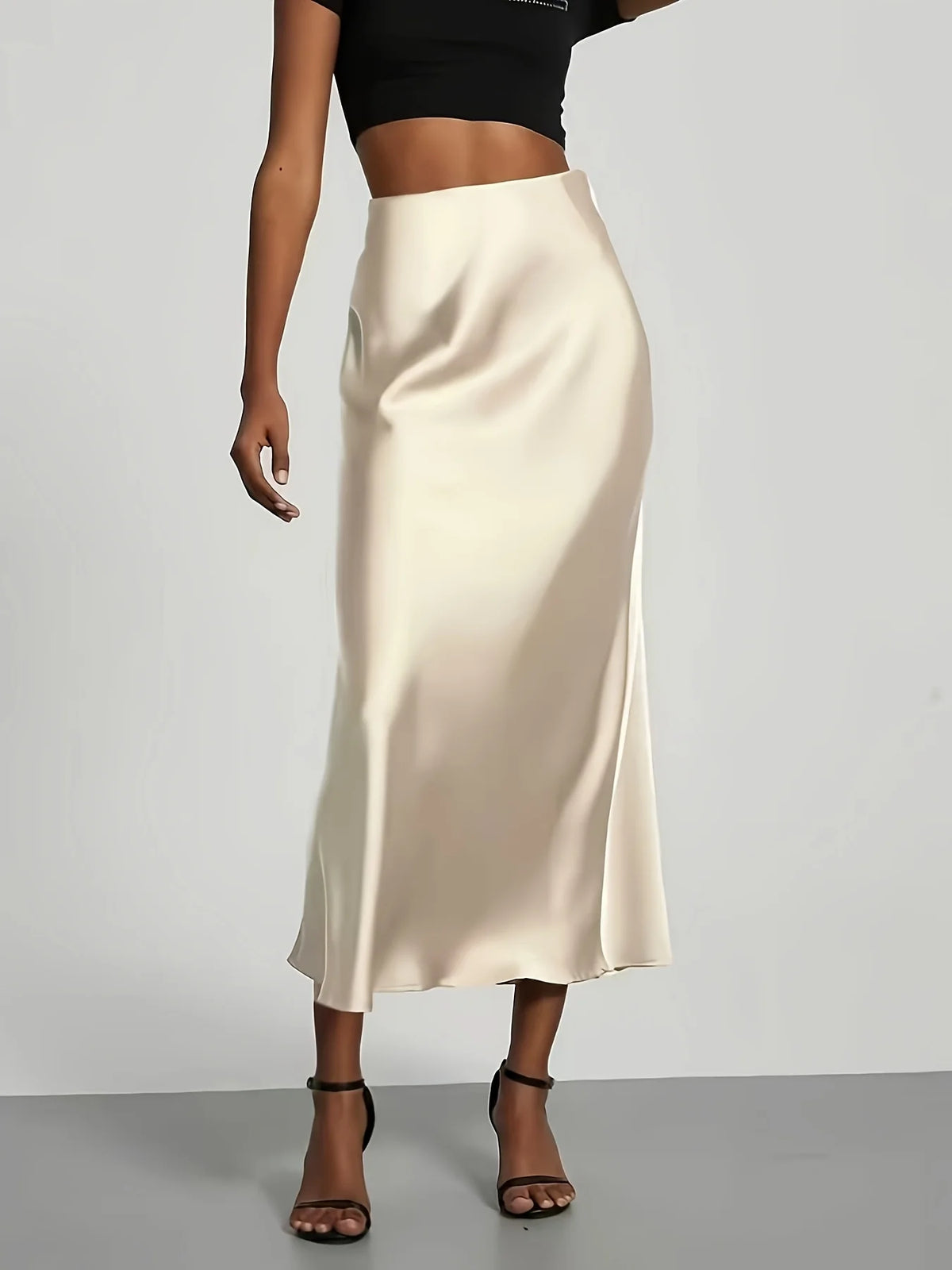 Women'S Satin Midi Skirt, High‑Waisted Slim Straight, Elegant Draping, Mature Versatile for Commute, Vacation & Parties