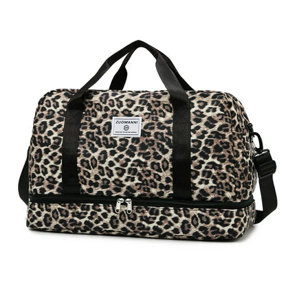Leopard Printing Travel Bag Large Capacity Sports Gym Bag with Independent Shoe Compartment Weekend Overnight Duffel Bag