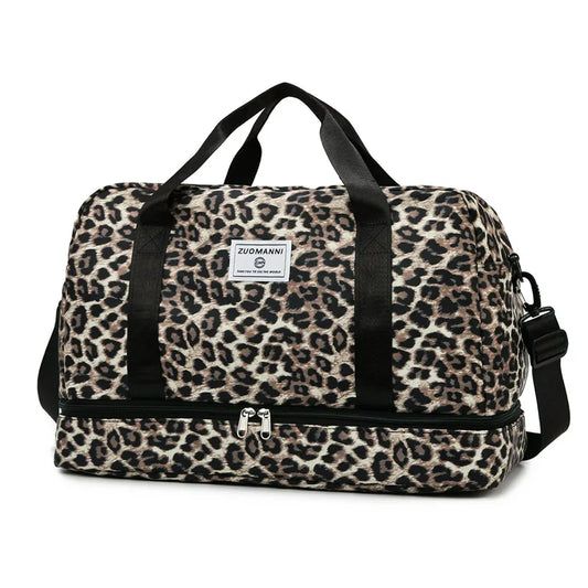 Leopard Printing Travel Bag Large Capacity Sports Gym Bag with Independent Shoe Compartment Weekend Overnight Duffel Bag