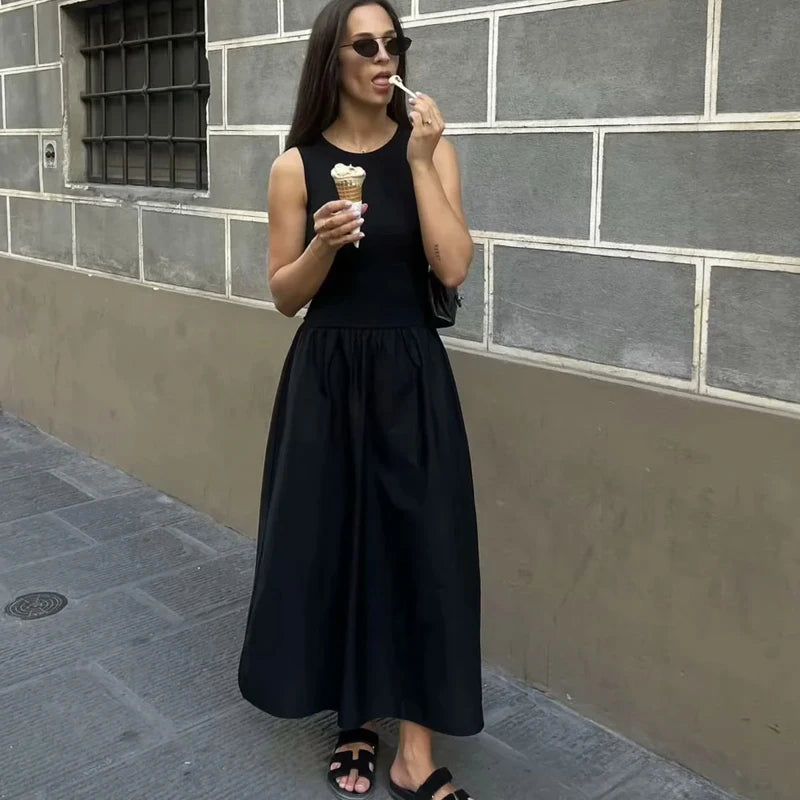 Womens Dresses Sleeveless Black Long Dress Bodycon Solid Knitted Dresses 2025 Woman Summer One Pieces Casual Midi Dresses