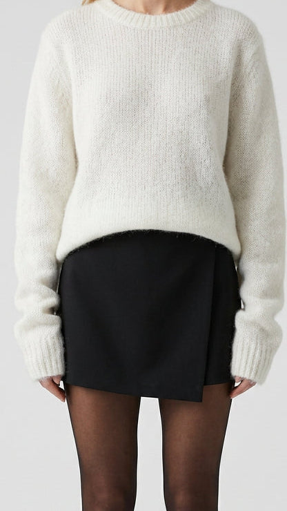 Lady 2024 Bow Decoration Hollow Out Sweater Fashion Temperament Wool Crew-Neck Office Jumpers Sexy Elegant Long Sleeve Knit Top