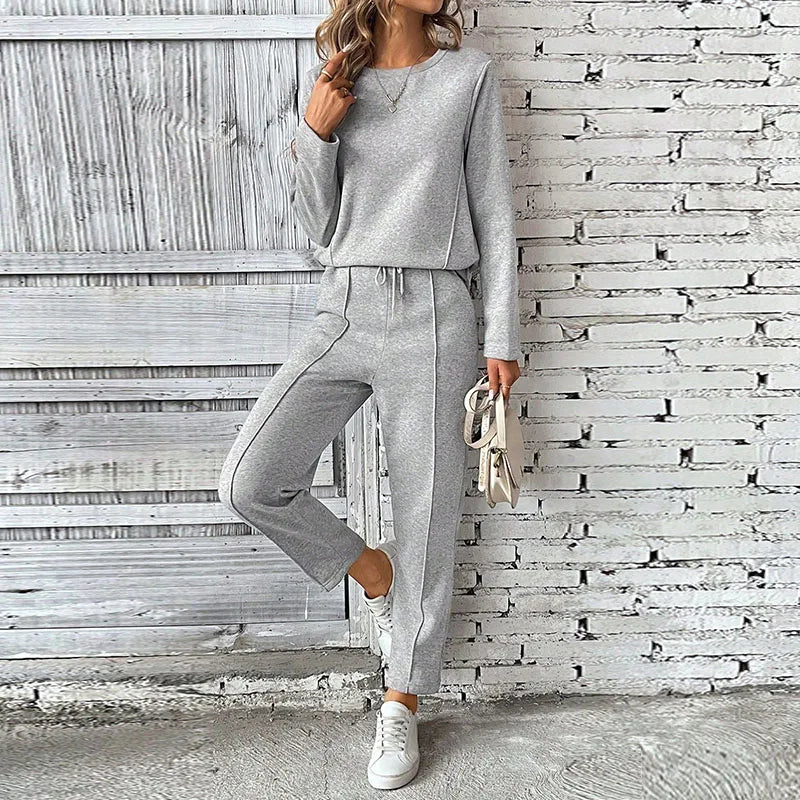 Autumn Tracksuit Suit Women Casual O Neck Long Sleeved Pullover Top Long Pants 2Piece Set Lady Drawstring Sports Outfit Set