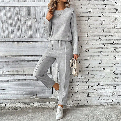 Autumn Tracksuit Suit Women Casual O Neck Long Sleeved Pullover Top Long Pants 2Piece Set Lady Drawstring Sports Outfit Set