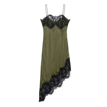 Women Fashion Lace Sling Midi Dress Sexy Backless Strapless Dresses Asymmetrical Hem Elegant Woman Club Party Evening Dress
