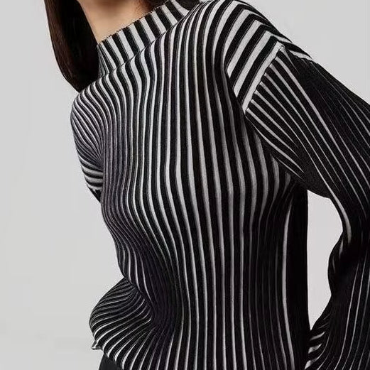 Autumn Winter New Contrast Color Striped Sweater Women High Street Casual Slim Long Sleeve Pullovers Elegant Comfortable Tops