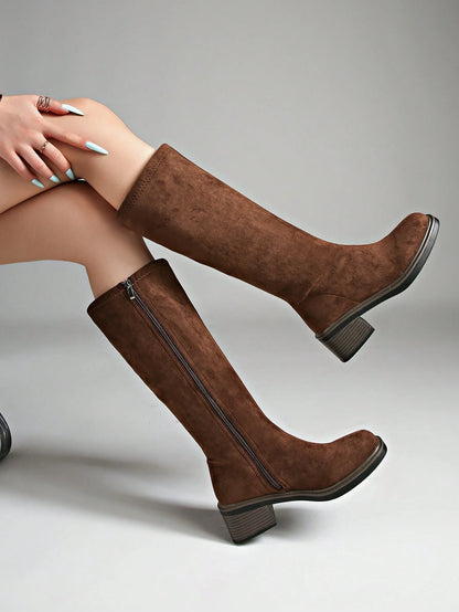 Fall/Winter New Mid-Heel Knee-High Riding Boots, Minimalist & Versatile Design for Women,Party