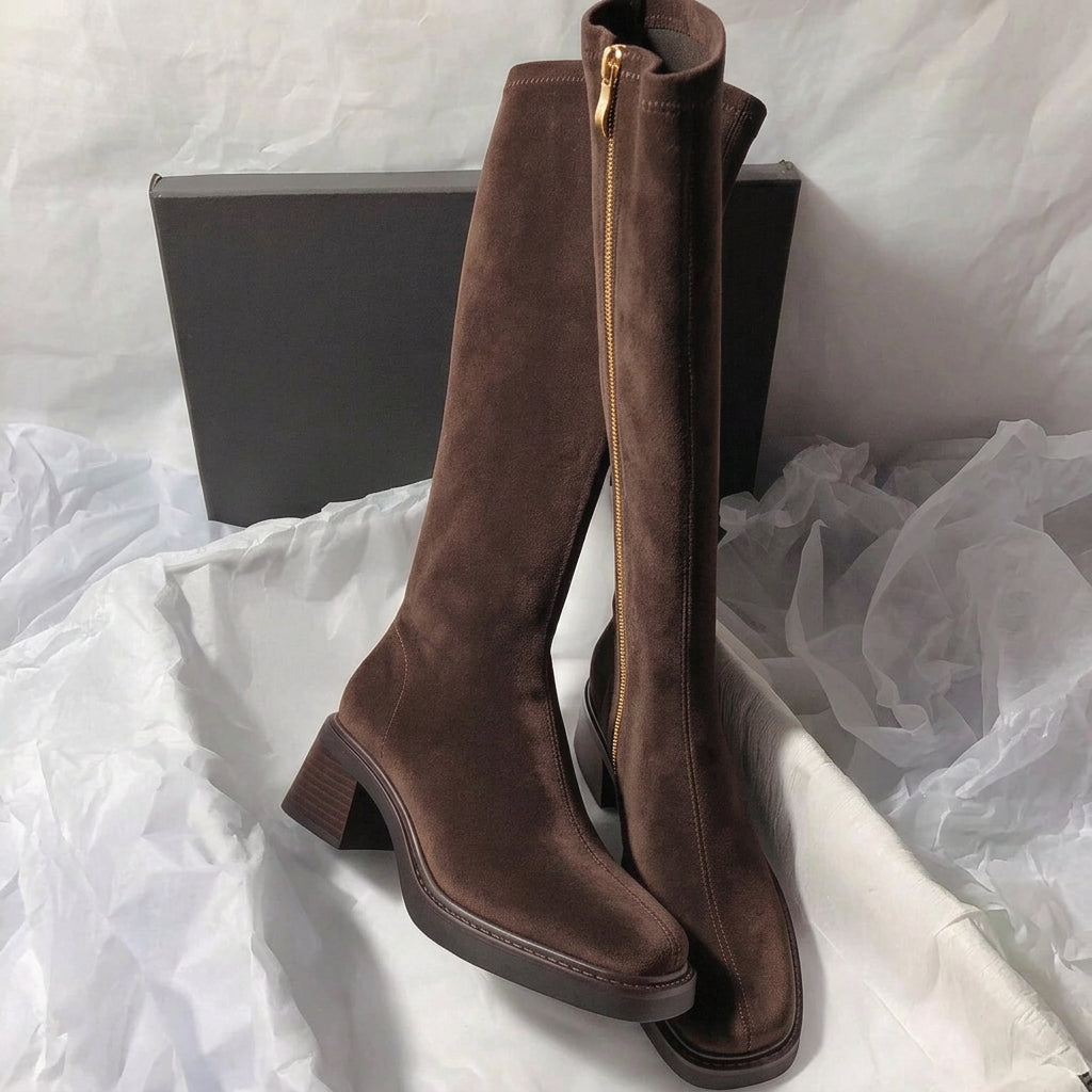 Fall/Winter New Mid-Heel Knee-High Riding Boots, Minimalist & Versatile Design for Women,Party