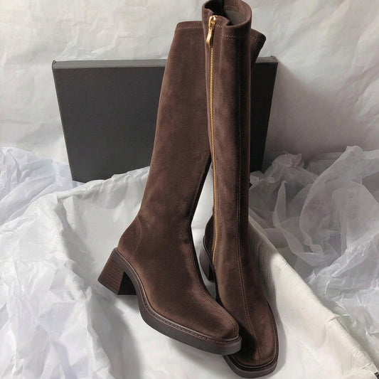 Fall/Winter New Mid-Heel Knee-High Riding Boots, Minimalist & Versatile Design for Women,Party