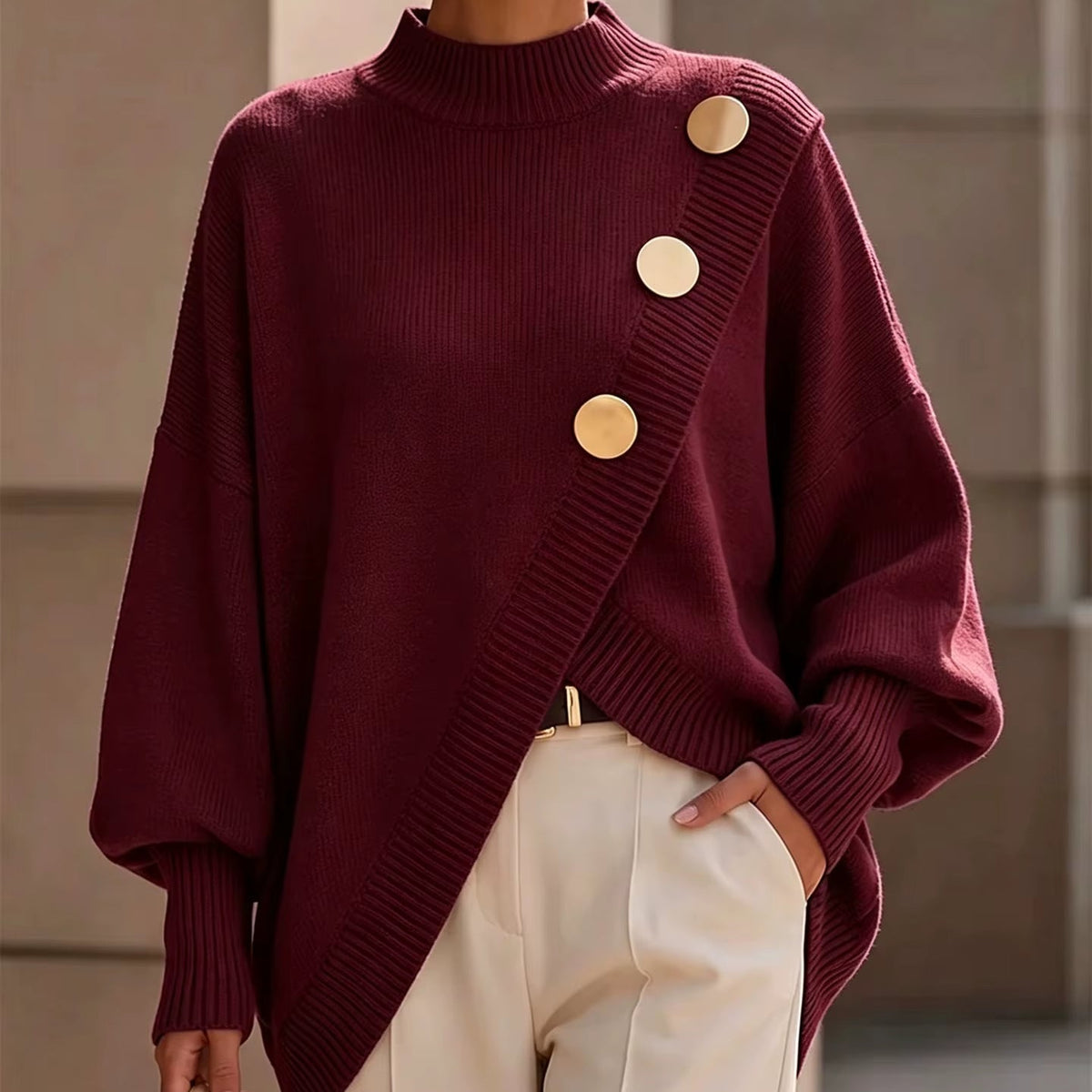 2026 Fashion Knit Sweater Asymmetrical Button Loose Pullover 2026 Autumn Winter New Casual Streetwear Women'S Top Jumper