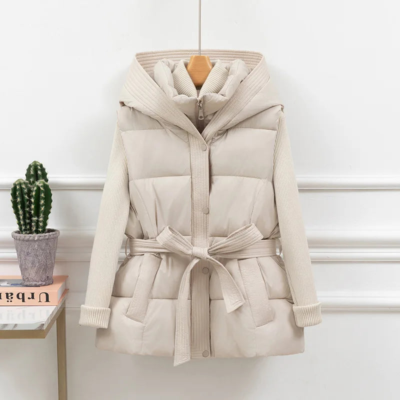 2025 New Women'S Quilted Puffer Vest Thicken Warm Winter Hooded Coat Solid Sleeveless Padded Outwear Cropped Button Zip up Coat