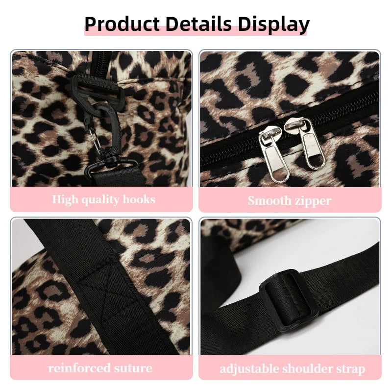 Leopard Printing Travel Bag Large Capacity Sports Gym Bag with Independent Shoe Compartment Weekend Overnight Duffel Bag