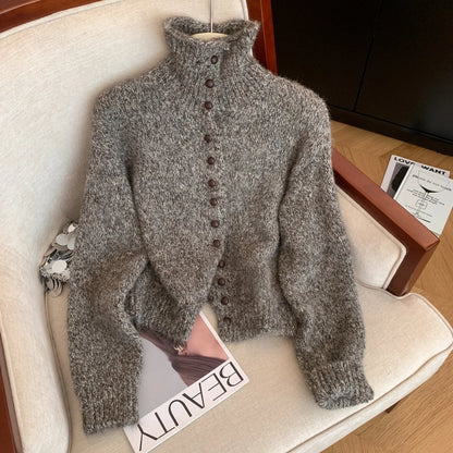 Women'S Turtleneck Cardigan Sweater Y2K Vintage 2000S Jumper Knitwear Long Sleeves Korean Soft Cozy Sweater Autumn Winter 2025