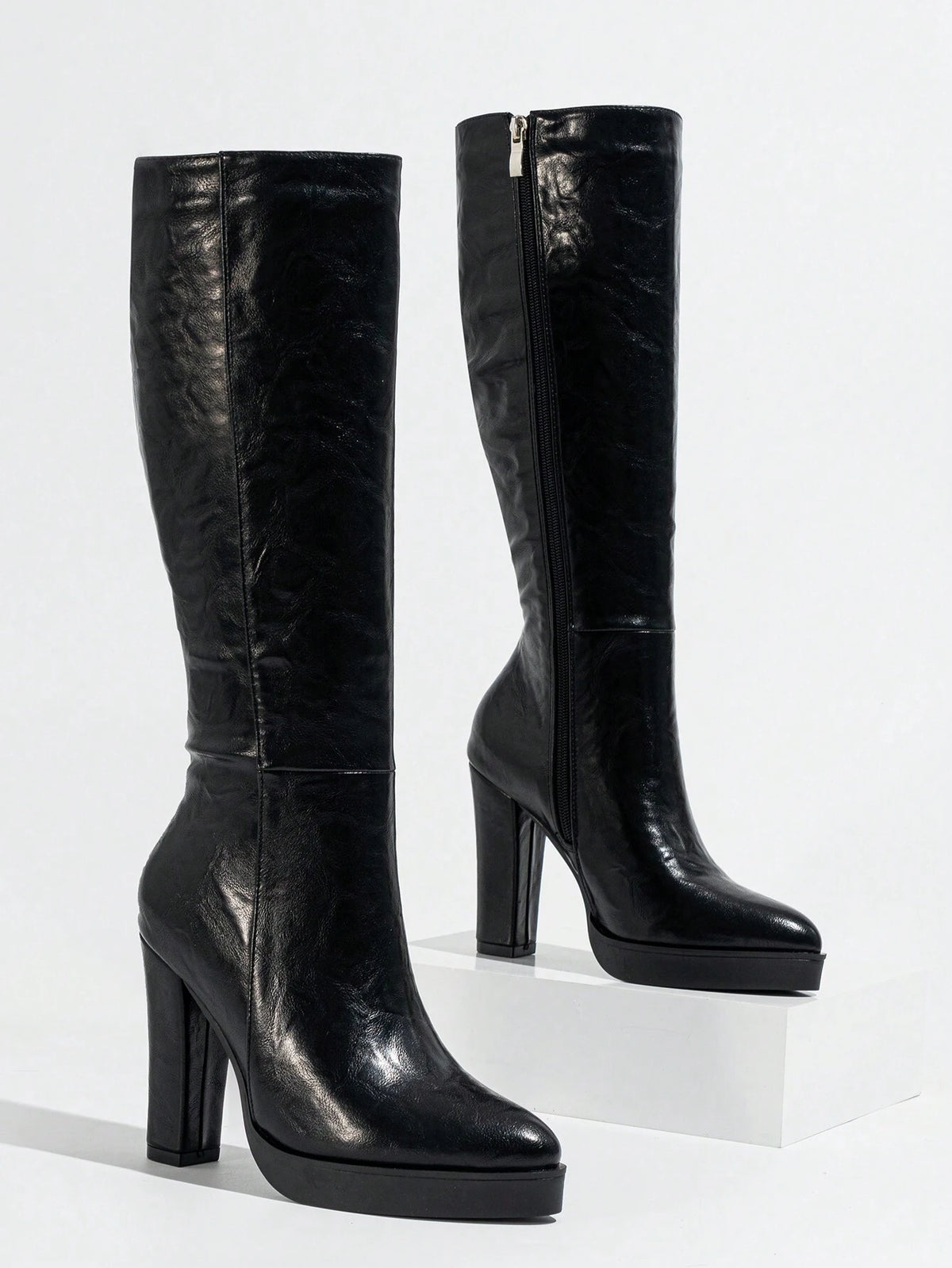 New Fashion Comfortable Women High Heel Side Zip Platform Ankle Boots, Elegant and Minimalist Design, Autumn/Winter , Match Black Skirt,Party