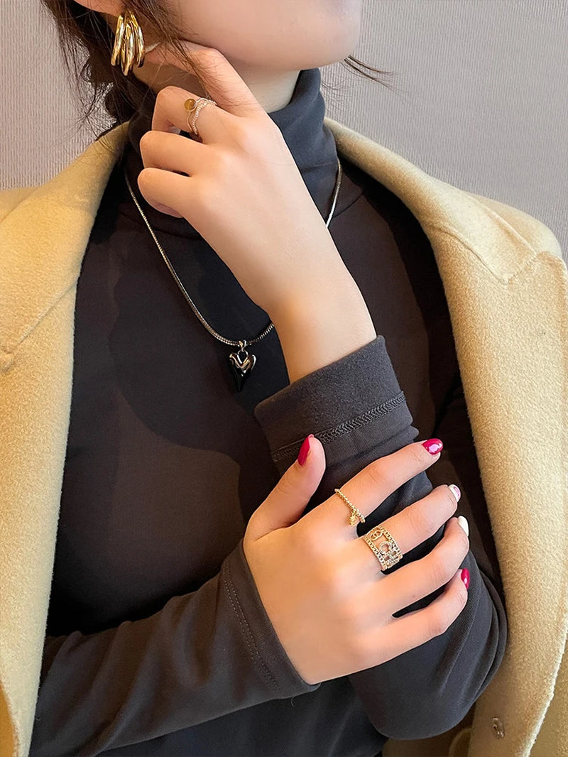 1Pc Women'S Thermal Underwear Autumn Winter Warm Long-Sleeved T-Shirt Pile Collar Clothing High Collar Slim Casual Knitwears