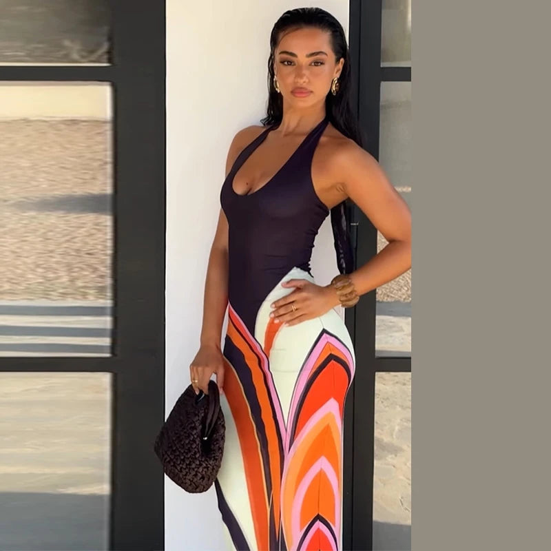 Sexy Print Women'S Long Dress Party Deep V-Neck Sleeveless Backless Hip Package Female Dresses 2026 Summer Holidays Lady Robe