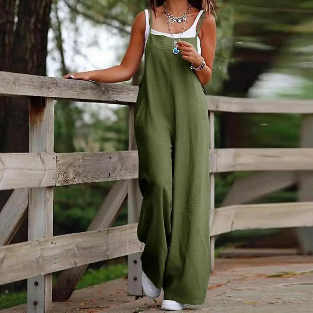 Cotton Blend plus Size Jumpsuit Women 2023 Autumncasual Solid Overalls Bodysuits Oversized Wide Leg Pants Female Clothing Rompe