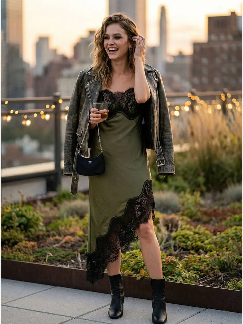 Women Fashion Lace Sling Midi Dress Sexy Backless Strapless Dresses Asymmetrical Hem Elegant Woman Club Party Evening Dress