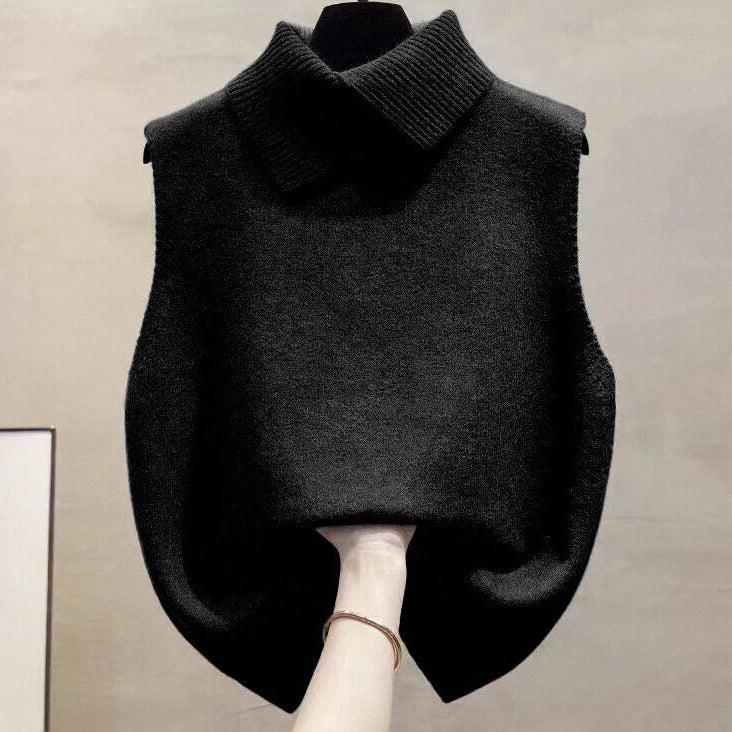 Autumn Winter Korean Solid Color Lapel Sleeveless Versatile Casual Knitted Vest for Women