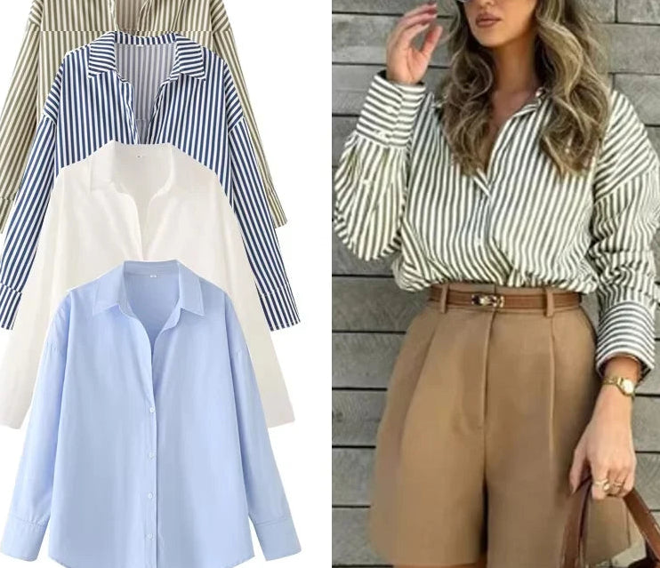 2025 Woman Blouses Long Stripe Shirts Women Spring Summer Long Sleeve Blue White Shirt Woman Large Tops Button up Shirts