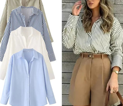 2025 Woman Blouses Long Stripe Shirts Women Spring Summer Long Sleeve Blue White Shirt Woman Large Tops Button up Shirts