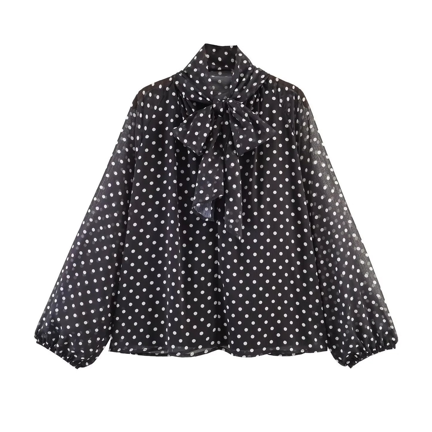 Elegant Loose Chiffon Polka Dot Shirts Women'S Lace-Up Blouses Female Shirt Casual Classic Tops Blouse White Black Brown Autumn