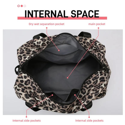 Leopard Printing Travel Bag Large Capacity Sports Gym Bag with Independent Shoe Compartment Weekend Overnight Duffel Bag