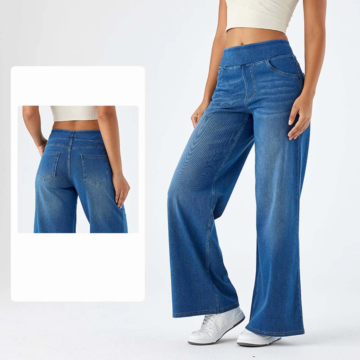 Women Jeans Denim Pant Wide Leg Long Pants Y2K Streetwear Elastic Waist Straight Trousers Elegant Mom Jeans Temperament Casual