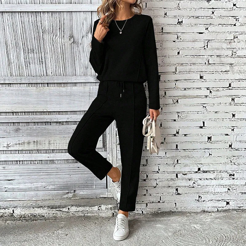 Autumn Tracksuit Suit Women Casual O Neck Long Sleeved Pullover Top Long Pants 2Piece Set Lady Drawstring Sports Outfit Set