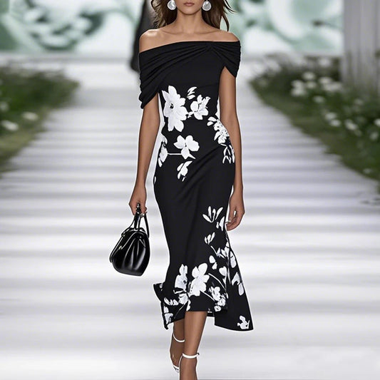 Elegant Floral Print Slim Boho Dress Woman Sexy Slash Neck Knot Hollow Party Dresses Spring Summer off Shoulder Long Dress Mujer