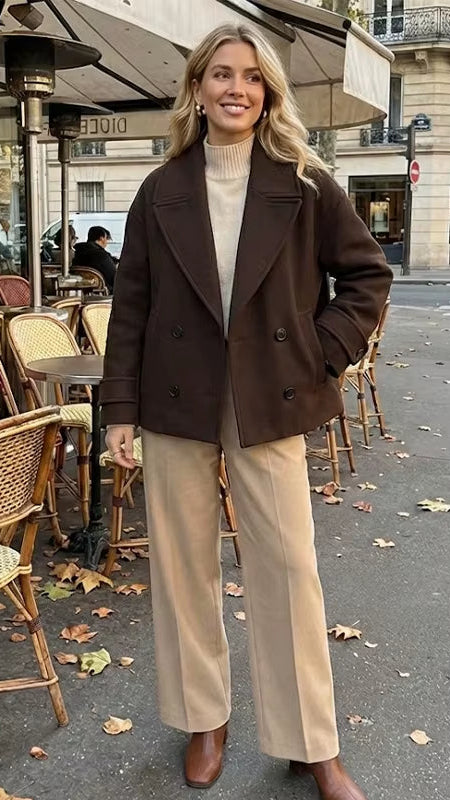Women Fashion Solid Double Breasted Trench Jackets Vintage Lapel Neck Long Sleeves Female Chic Lady Outfits
