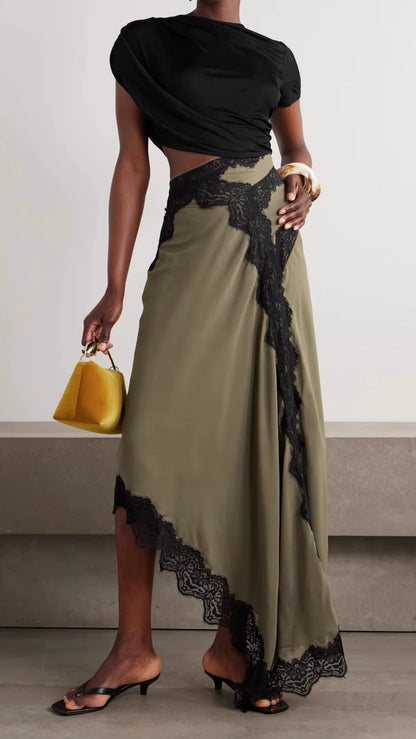 2026 Summer New Women'S Irregular Lace Splicing Elegant Fashion Dress