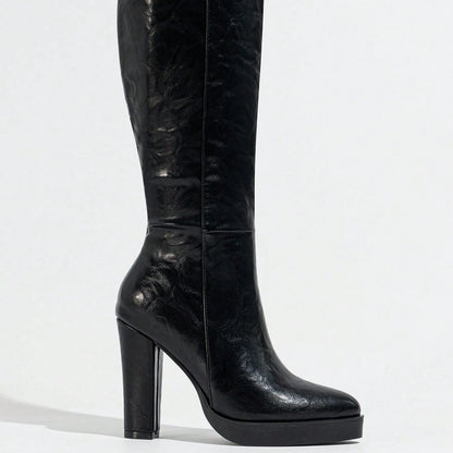 New Fashion Comfortable Women High Heel Side Zip Platform Ankle Boots, Elegant and Minimalist Design, Autumn/Winter , Match Black Skirt,Party