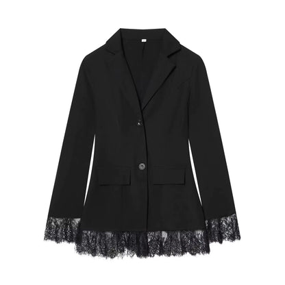 2026 Spring Summer Elegant Patchwork Lace Women Blazers Fashion Wedding Party Valentine‘S Day Ladies Black Slim Blazers