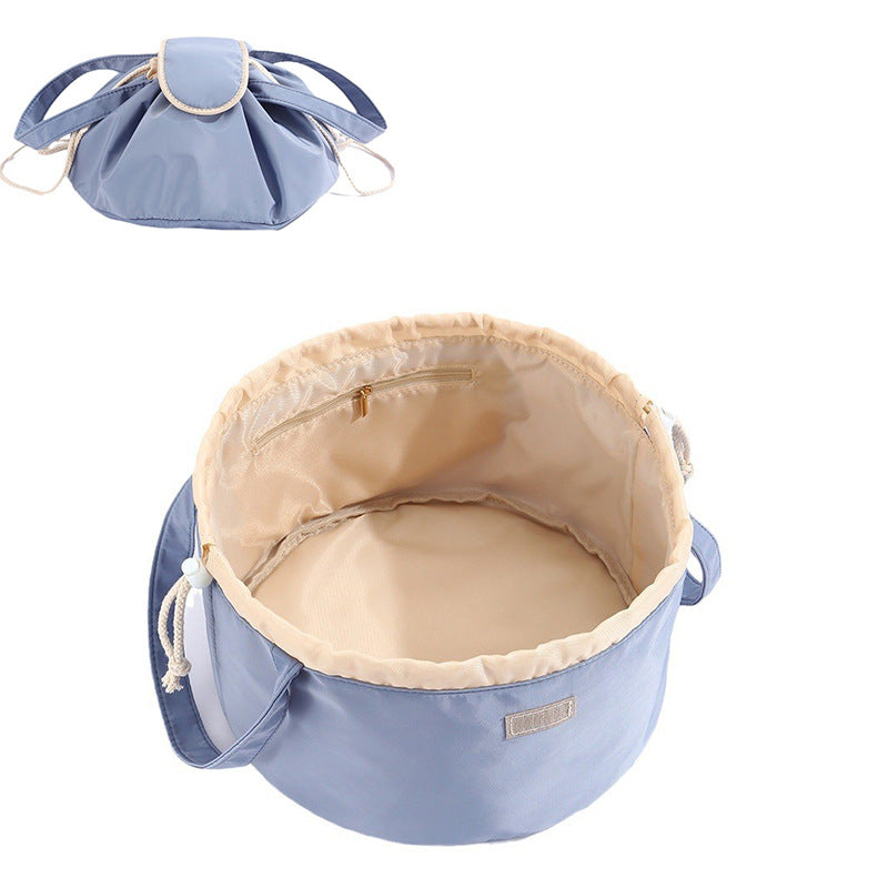Barrel Drawstring Makeup Bag Large Capacity Women'S Cosmetic Bag Toiletries Organizer Pouch Lady Travel Storage Case