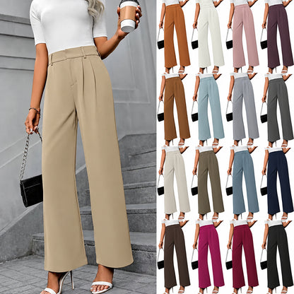 Women'S High-Waisted Wide-Leg Pants for Spring and Fall; Solid-Color Pants in a Commuter Style, Black,White,Blue,Red,Brown,Gray.