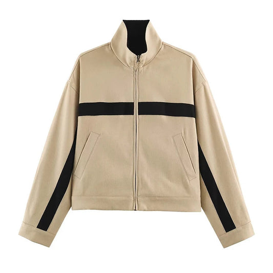Women'S Jackets Autumn Elegant Fashion Zipper Jacket Women Stand Collar Long Sleeves Coats New Outerwear
