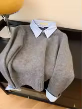 Faux-Layer Collar Knit Sweater