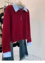 Faux-Layer Collar Knit Sweater